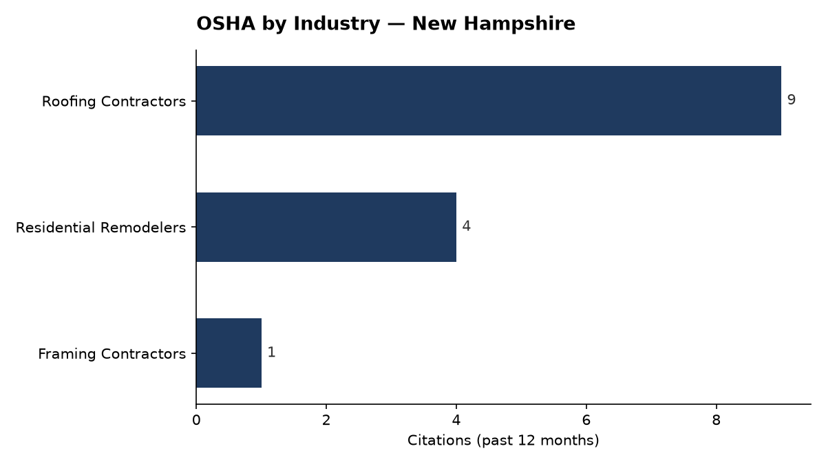 Bar chart of OSHA osha citations by industry in New Hampshire