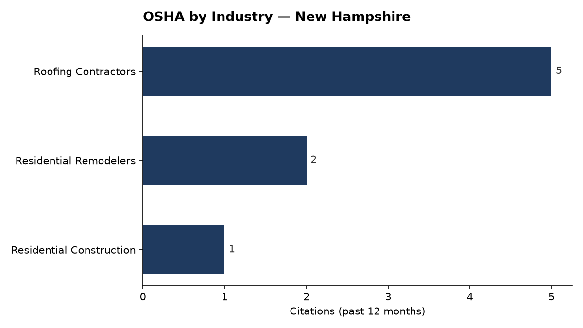 Bar chart of OSHA osha citations by industry in New Hampshire