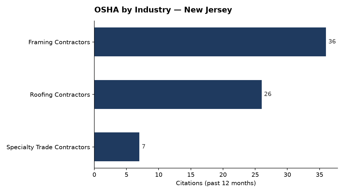 Bar chart of OSHA osha citations by industry in New Jersey
