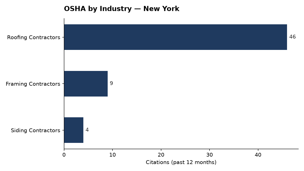 Bar chart of OSHA osha citations by industry in New York