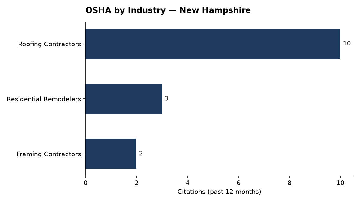 Bar chart of OSHA osha citations by industry in New Hampshire