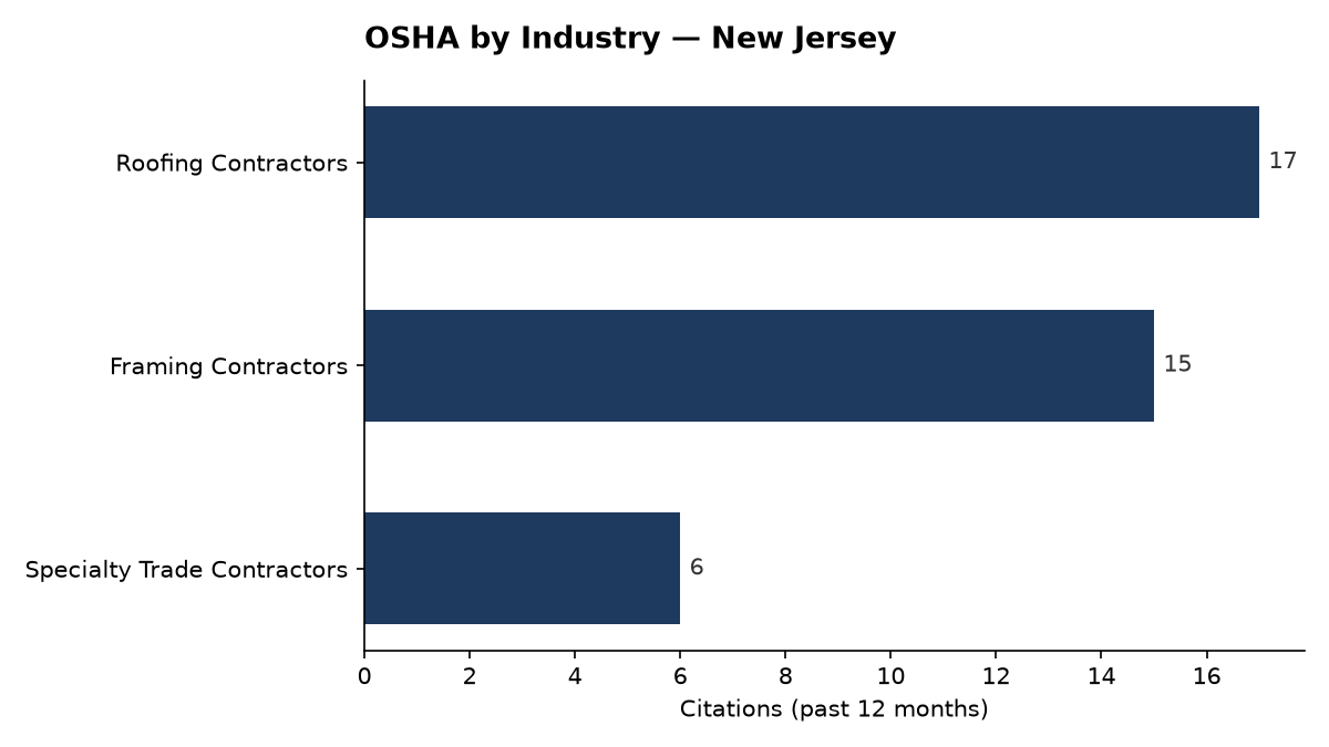 Bar chart of OSHA osha citations by industry in New Jersey