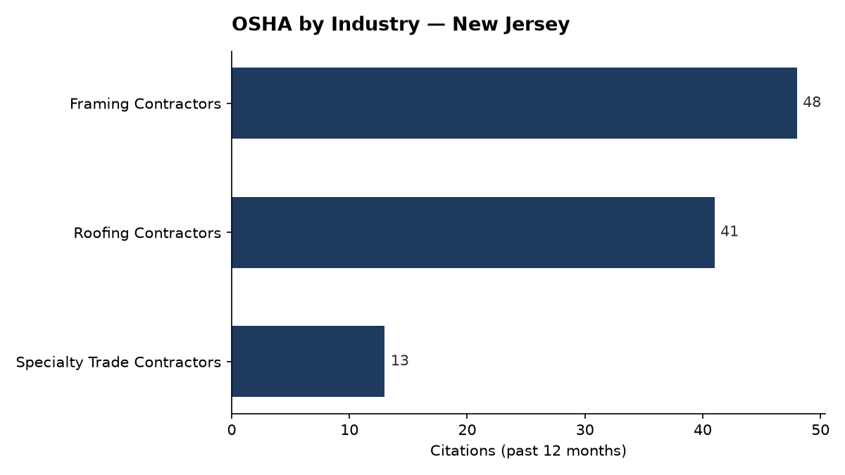 Bar chart of OSHA osha citations by industry in New Jersey