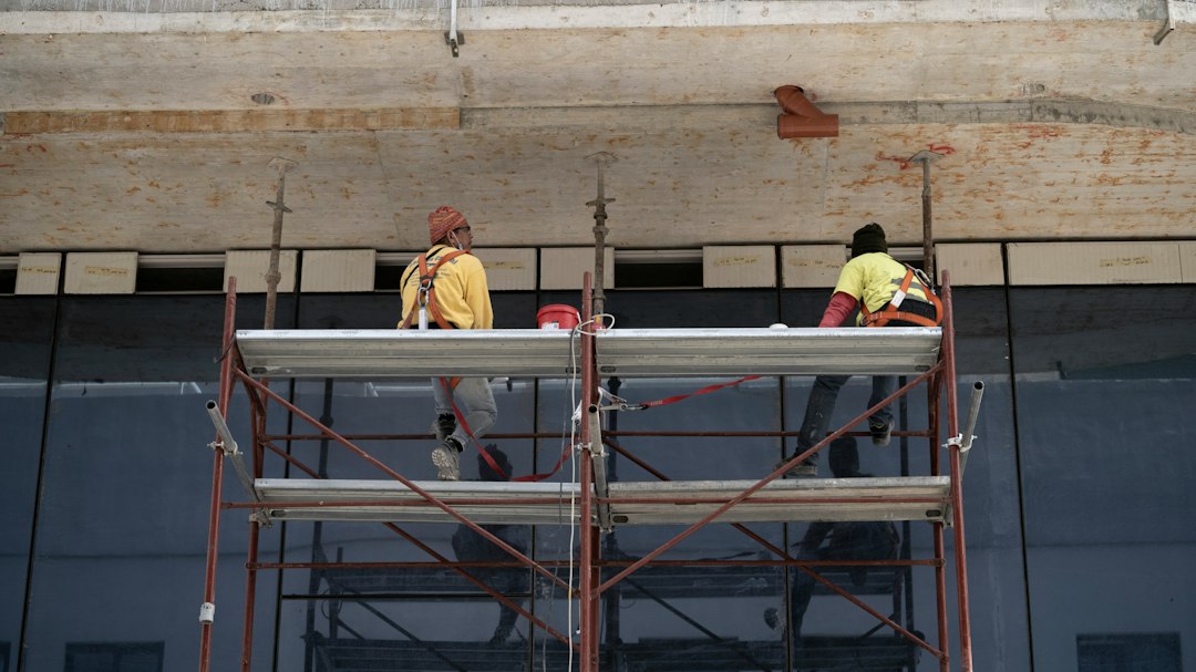 Scaffolding erected at a commercial construction site in Kentucky where OSHA cited safety violations